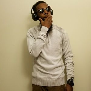 Men's Zip Up Sweater Light Grey Medium